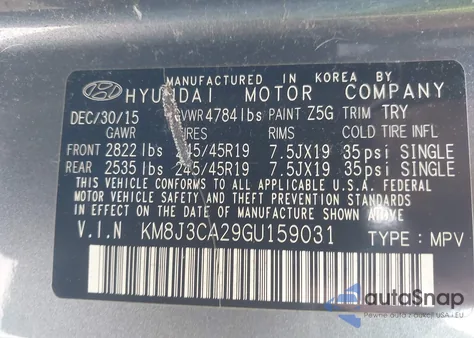 2016 Hyundai Tucson Limited z USA, uszkodzony, nr VIN KM8J3CA29GU159031